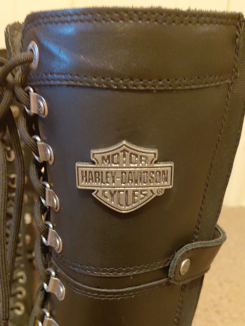 HARLEY DAVIDSON Knee High Black Leather Boots Size 5.5 - Picture 2 of 14